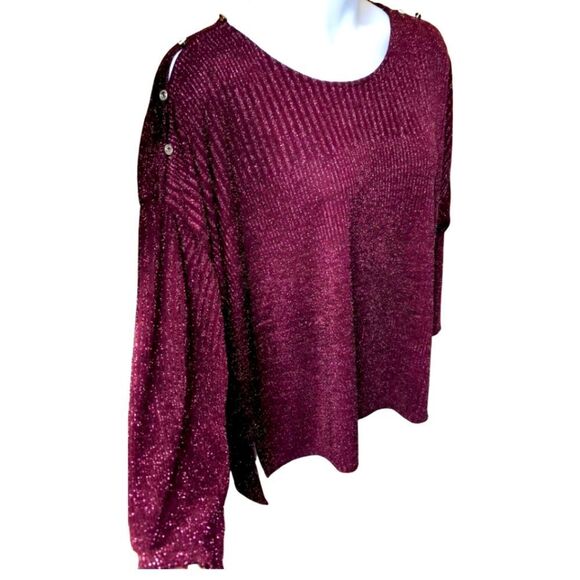 CABLE & GAUGE Maroon Sparkly Plus Size LongSleeve Sweater Top Size 3X - Picture 4 of 12
